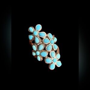 Sterling Silver Turquoise Flower Cluster Ring CFJ Thailand Size 5.75